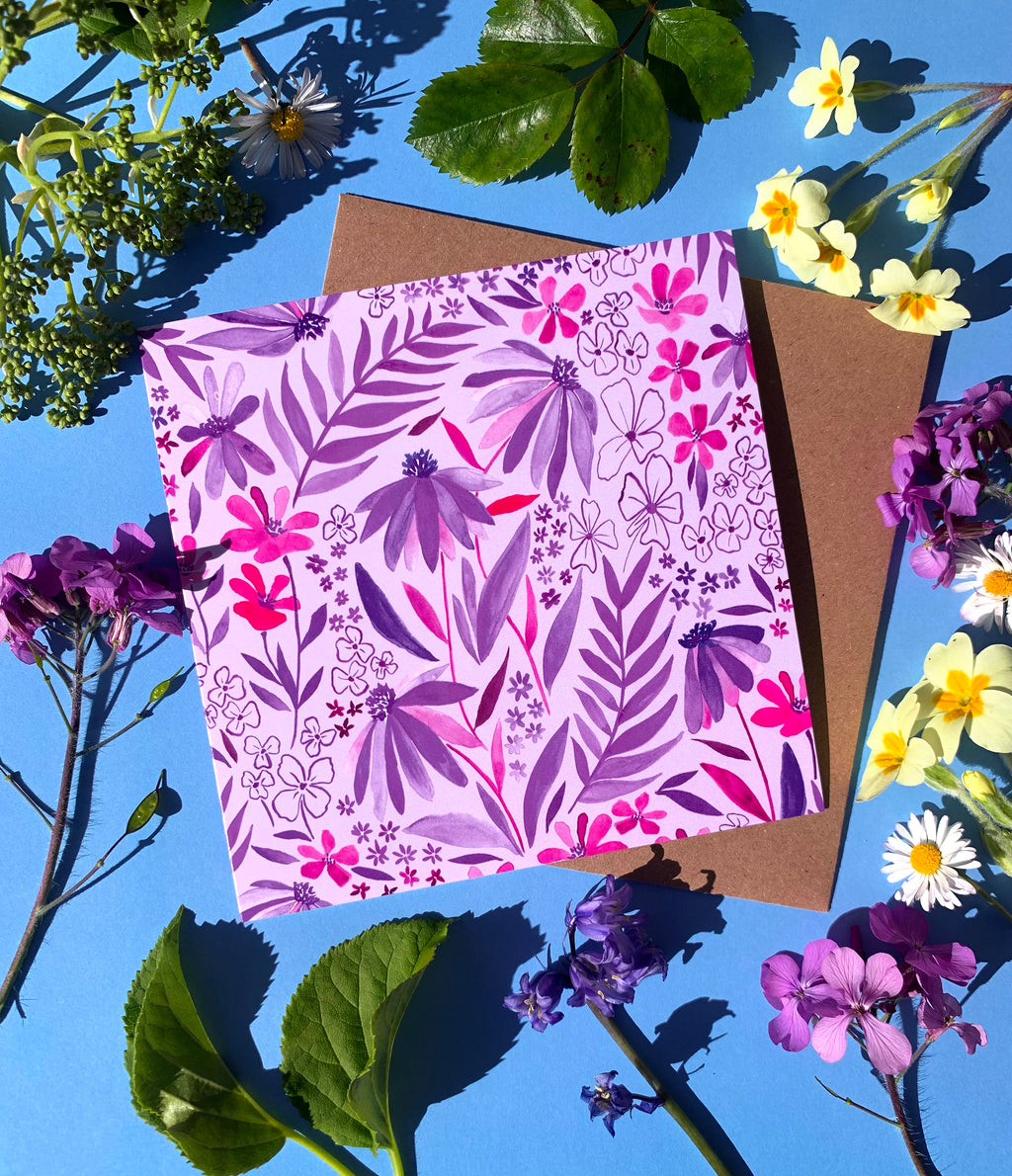 Violet Flowers Greeting Card