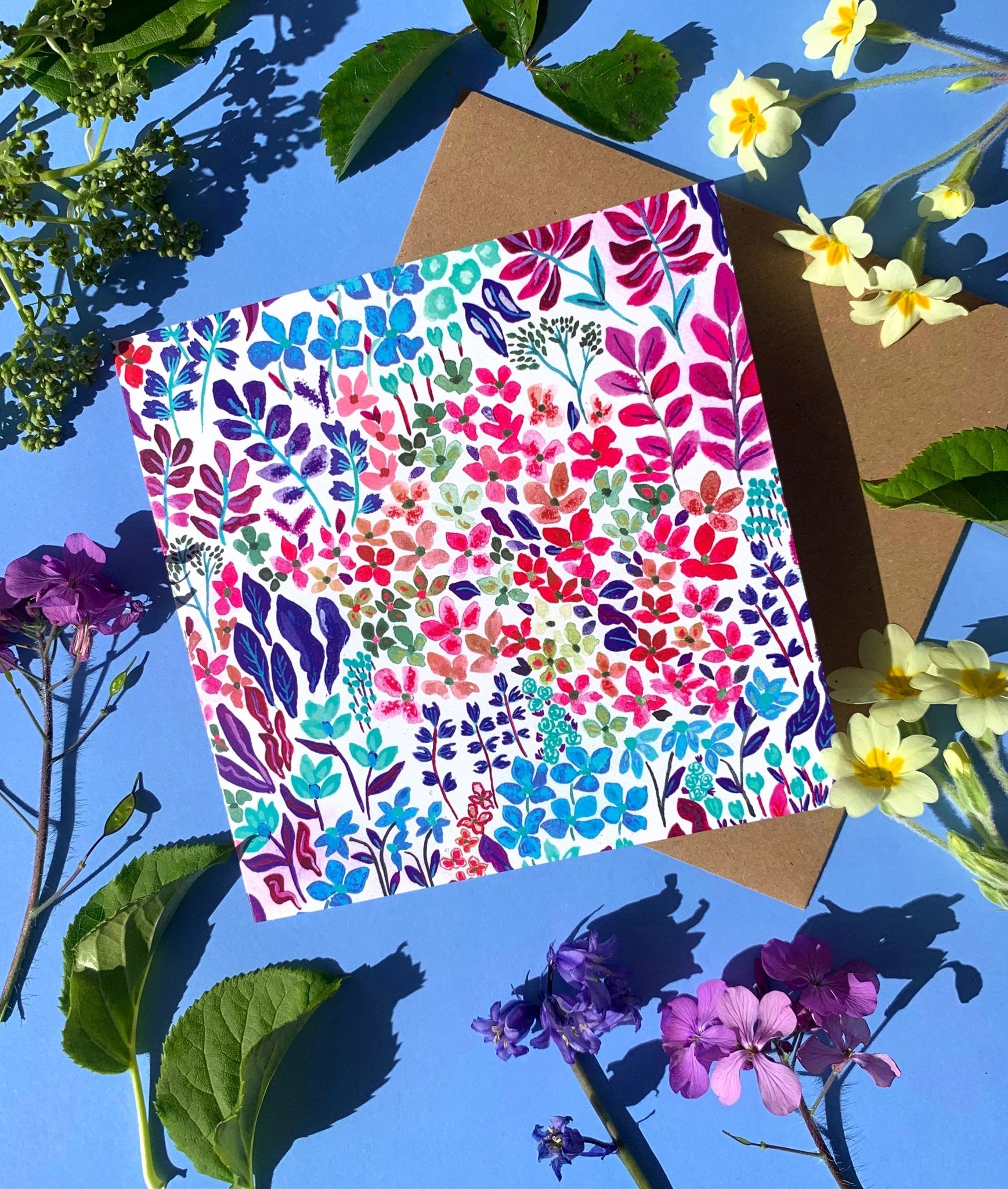 Ditsy Walts Purple Greeting Card - Katie Wootton Design