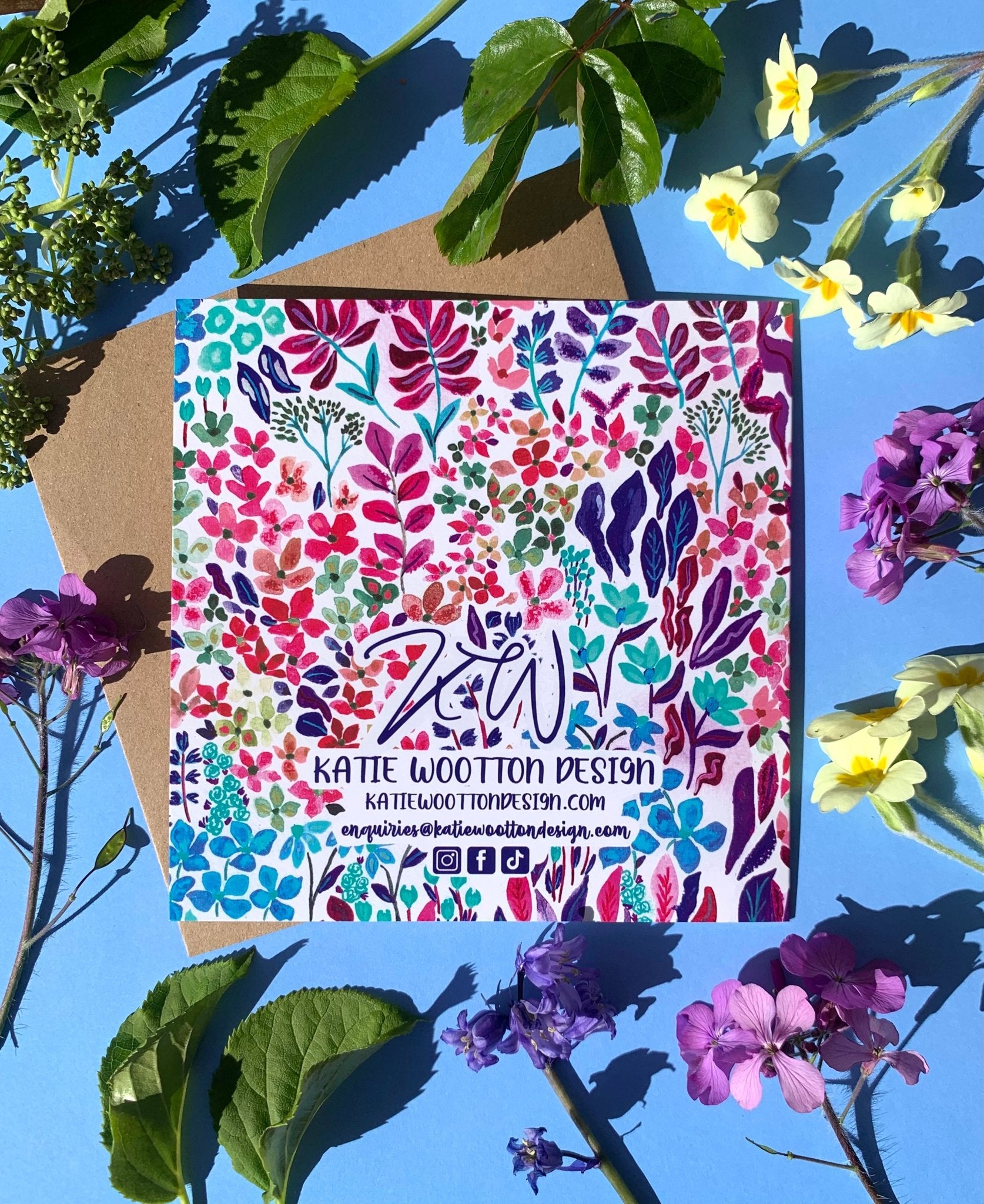 Ditsy Walts Purple Greeting Card - Katie Wootton Design