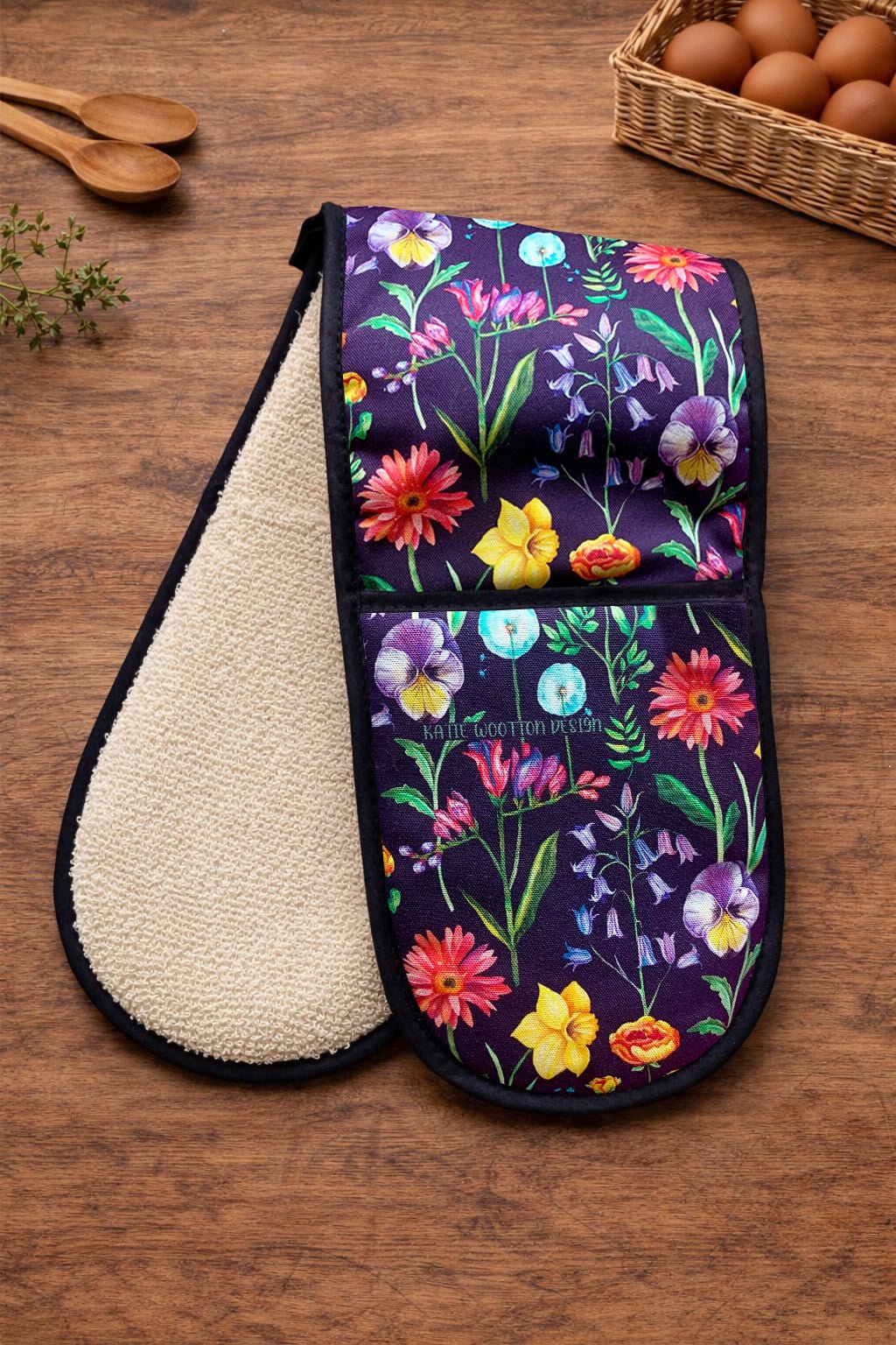 Handpicked Midnight Bloom Double Oven Glove - Katie Wootton Design