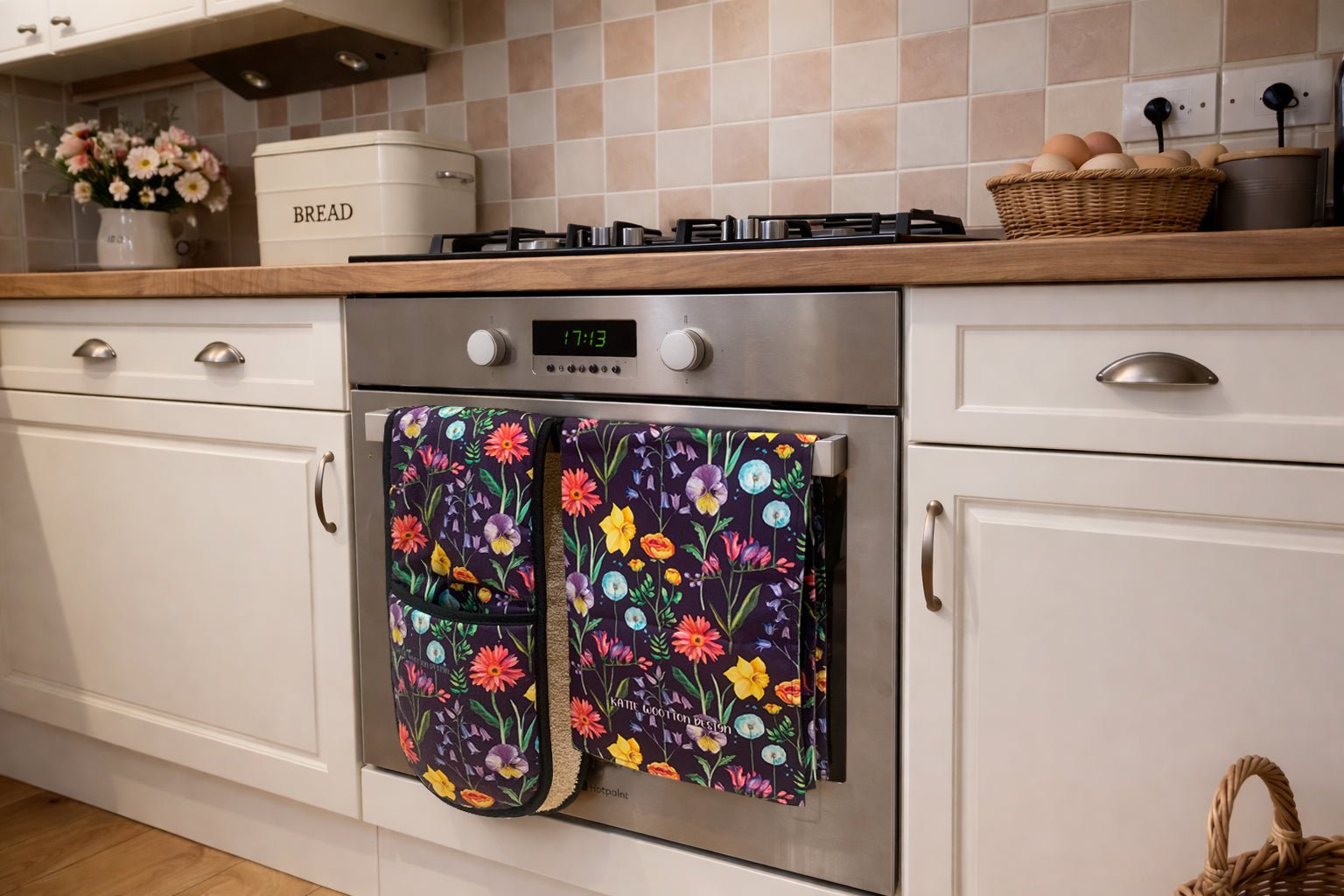 Handpicked Midnight Bloom Double Oven Glove - Katie Wootton Design