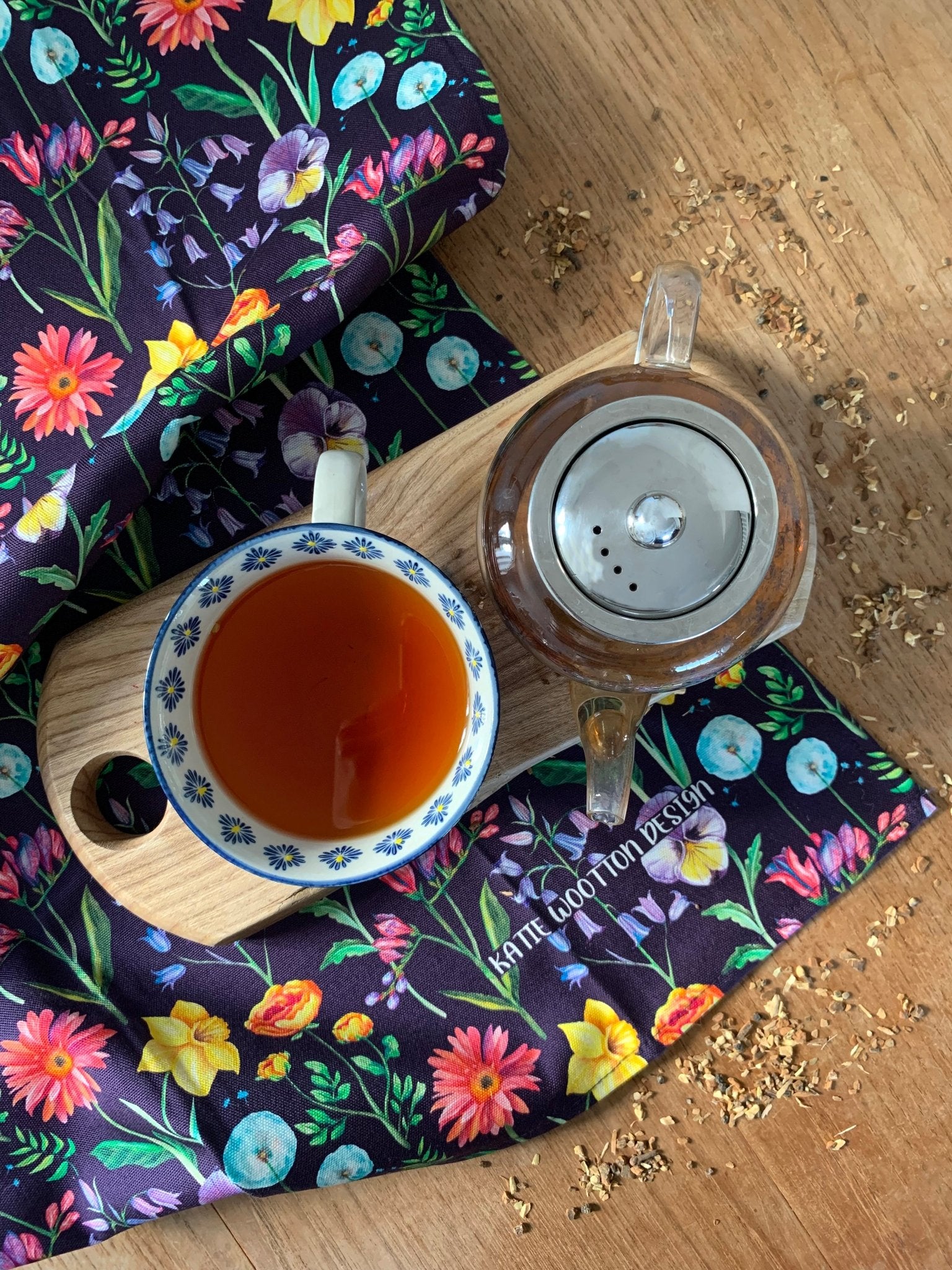 Handpicked Midnight Bloom Tea Towel - Katie Wootton Design