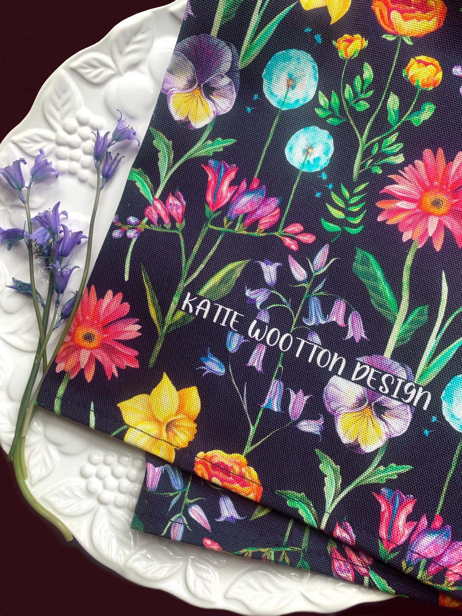 Handpicked Midnight Bloom Tea Towel - Katie Wootton Design