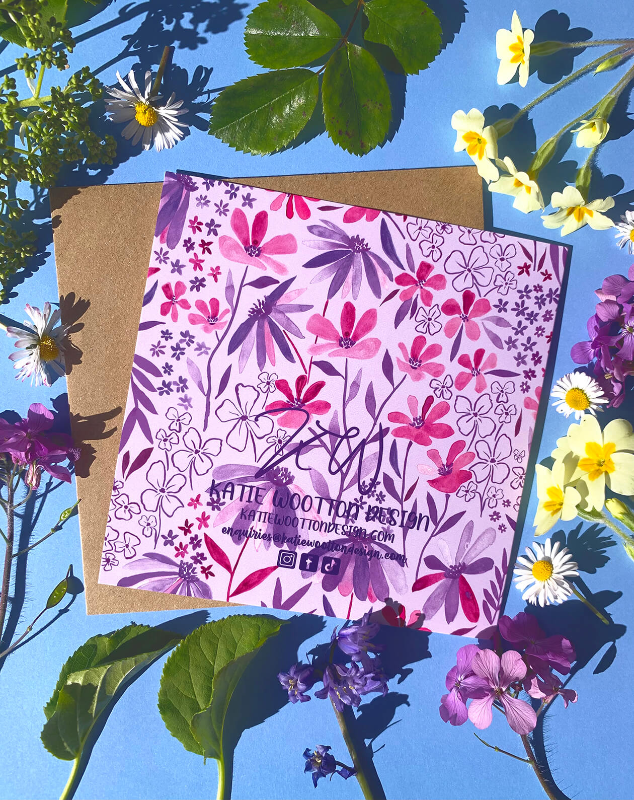 Violet Flowers Greeting Card - Katie Wootton Design