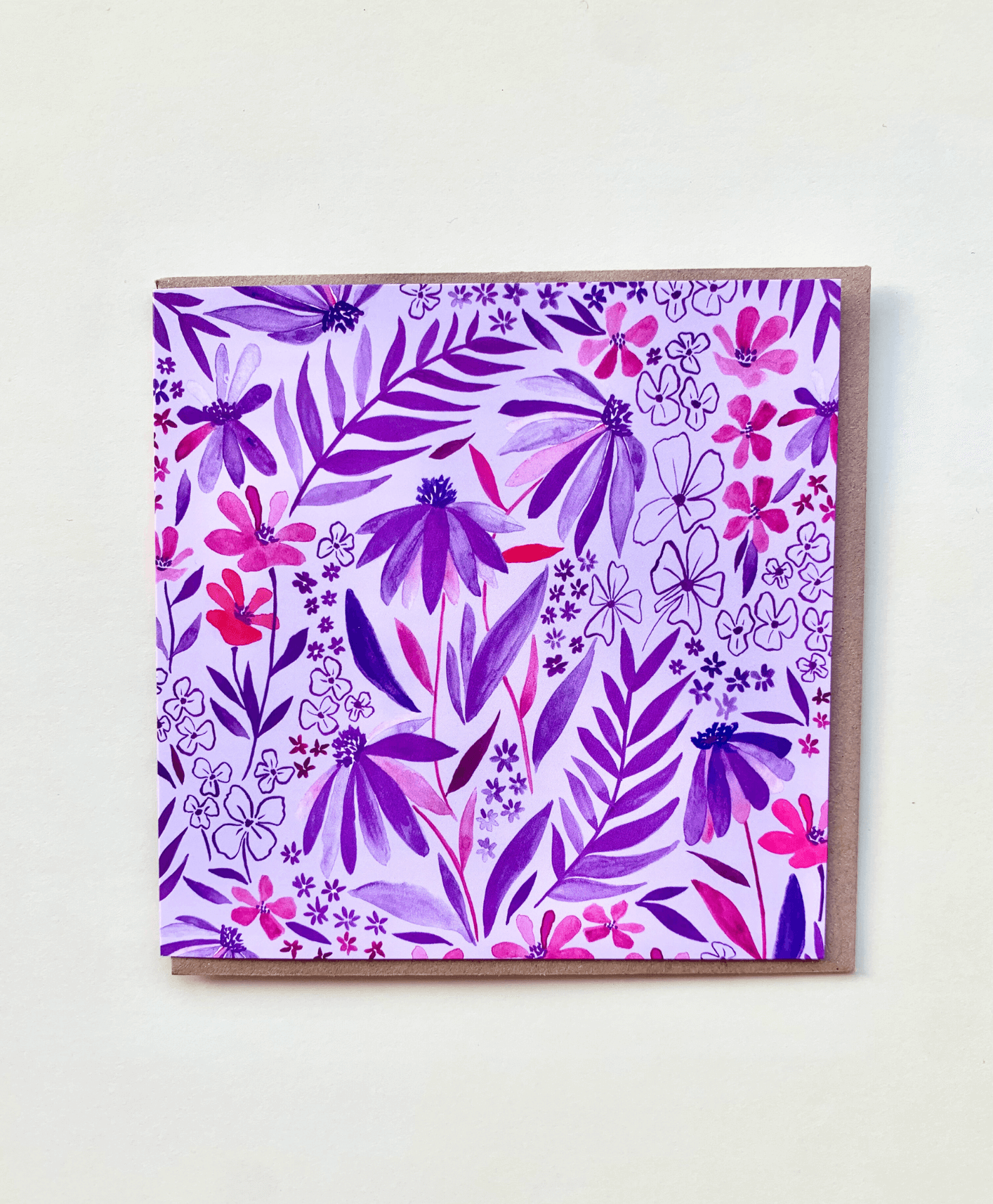 Violet Flowers Greeting Card - Katie Wootton Design